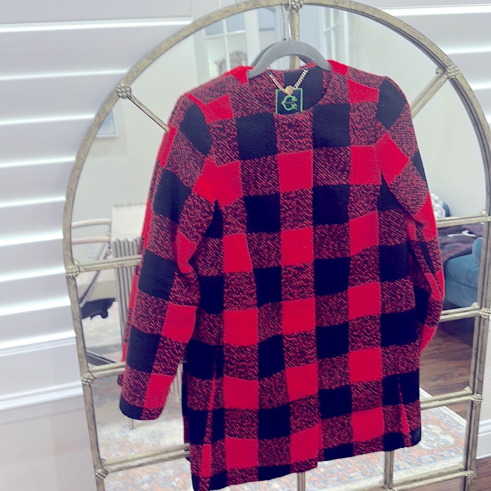 EUC ref and black buffalo plaid topper coat